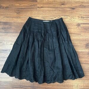 Peter Nygard Black Linen Skirt Pleated Waist Embroidered Beaded Whimsygoth Boho